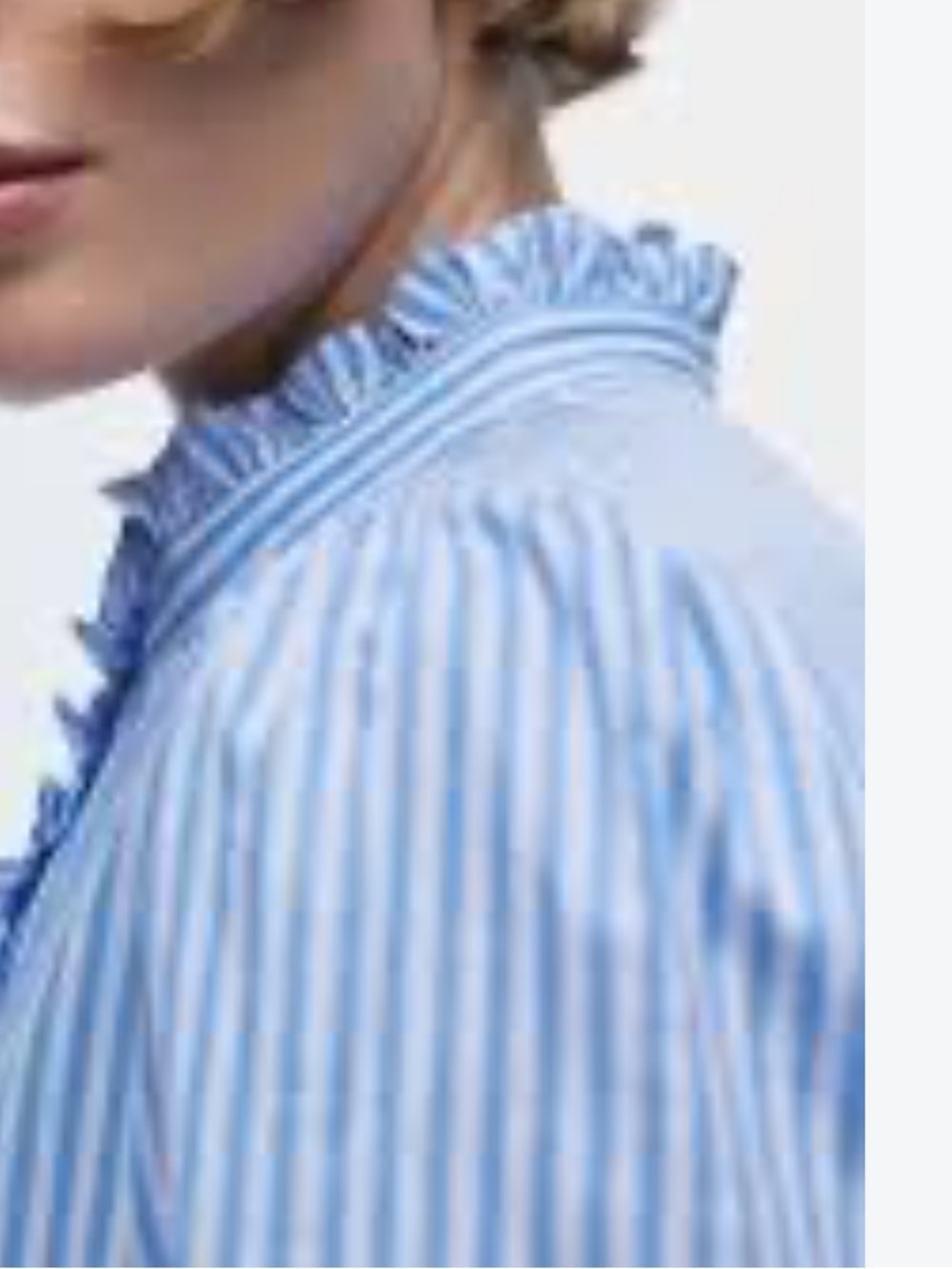 H&M Light Blue and White Striped Ruffle-Neck Blouse